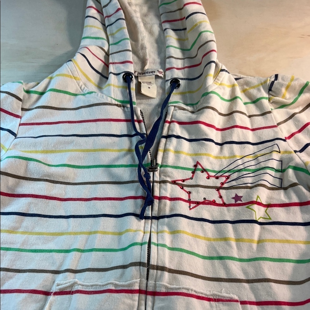 Forever Striped Embroidered sparkle Star sweatshirt Sz M